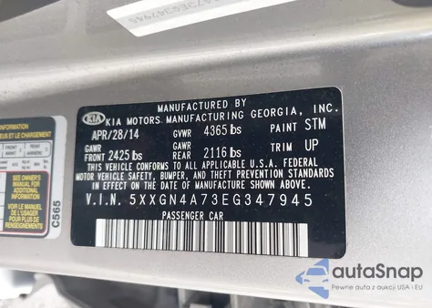 2014 Kia Optima Ex from USA, damaged, VIN 5XXGN4A73EG347945